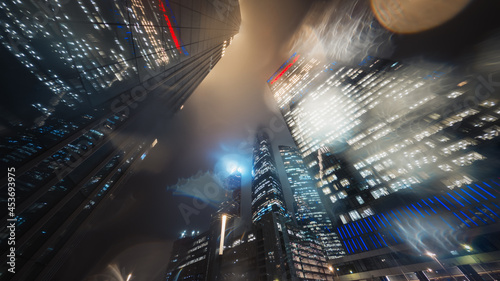 Photography Beautiful Moscow City towers at night