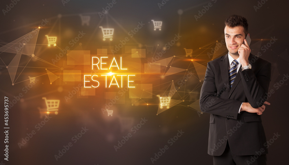 Businessman thinking about shopping Businessman thinking about shopping