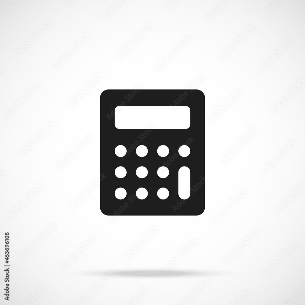 Vector calculator icon. Black symbol silhouette isolated on modern gradient background Vector calculator icon. Black symbol silhouette isolated on modern gradient background
