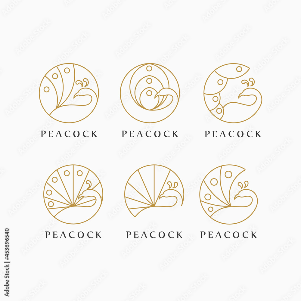 peacock logo idea with line art concept , luxury peacock logo