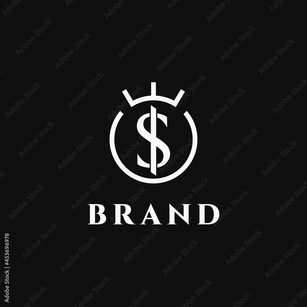 King Coin logo design. Dollar Currency logo concept with King's Crown King Coin logo design. Dollar Currency logo concept with King's Crown