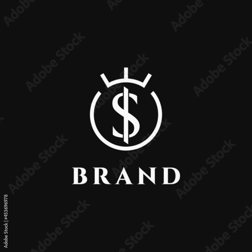 King Coin logo design. Dollar Currency  logo concept with King's Crown