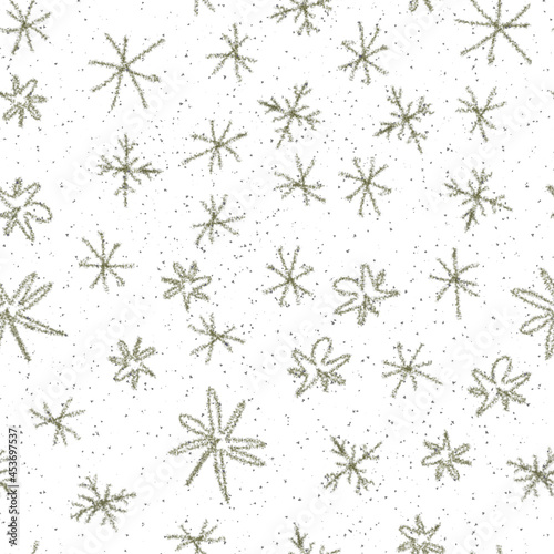 Hand Drawn Snowflakes Christmas Seamless Pattern. Subtle Flying Snow Flakes on chalk snowflakes Background. Amazing chalk handdrawn snow overlay. Stylish holiday season decoration.