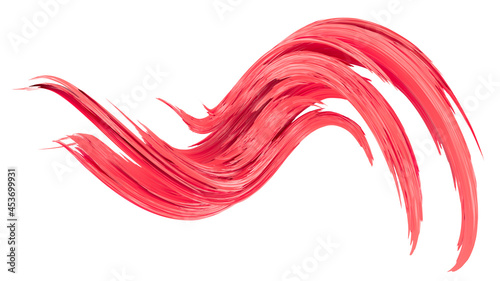 Red abstract twisted brush stroke. Bright curl, artistic spiral. 3D rendering image