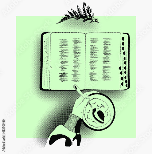 Morning prayer with Bible and coffee. Vector.