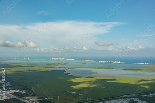 Aerial view of Cancun Nichupte Lagoon and Hotel Zone © mardoz