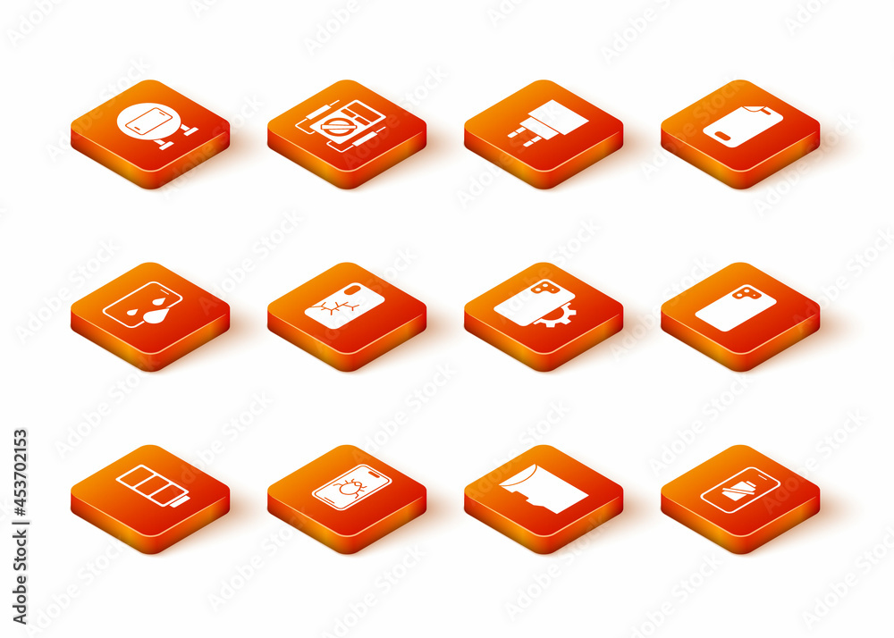 Set Battery, System bug on mobile, Waterproof phone, Mobile with broken screen, Micro SD memory card, Phone repair service, Smartphone battery charge and icon. Vector Set Battery, System bug on mobile, Waterproof phone, Mobile with broken screen, Micro SD memory card, Phone repair service, Smartphone battery charge and icon. Vector