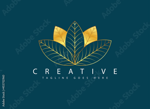 Vector logo in which abstract image of betel leaf with GOLD MOTIF