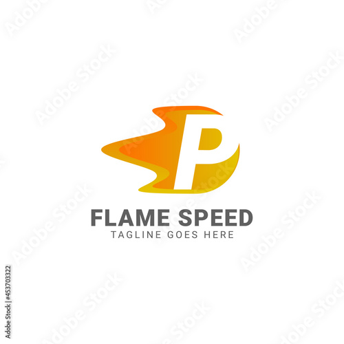 letter P flame speed vector logo design