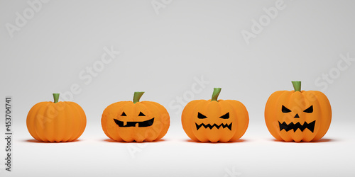 Collection of pumpkin different shapes isolated on white background. 3D render for holiday Halloween