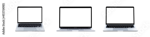 Collection of Laptop computer with blank screen isolated on white background