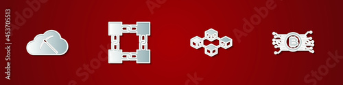 Set Cryptocurrency cloud mining, Blockchain technology, and bitcoin circuit icon. Vector