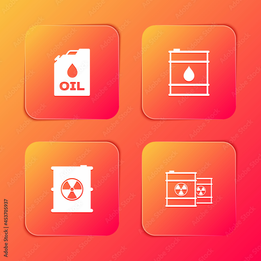 Set Canister machine oil, Oil barrel, Radioactive waste and icon. Vector Set Canister machine oil, Oil barrel, Radioactive waste and icon. Vector