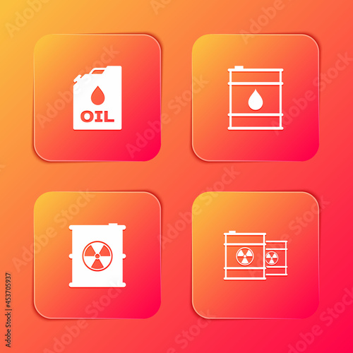 Set Canister machine oil, Oil barrel, Radioactive waste and icon. Vector