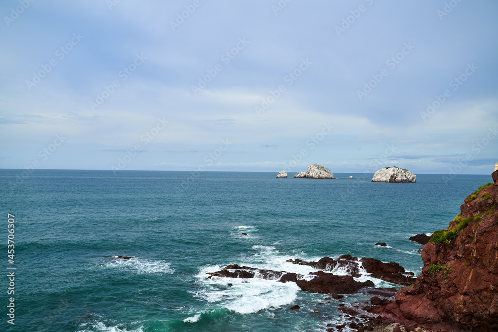 Scenic View of Mazatlán Mexico Bay with waves crashing on the rocks