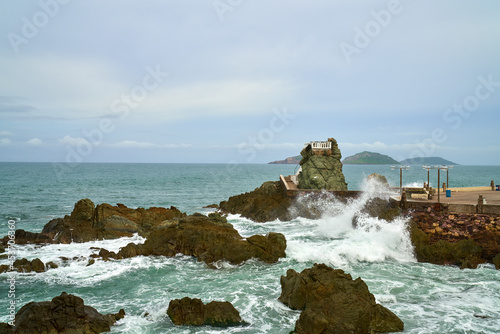 Scenic View of Waves Crashing on Beach Rocks in Mazatlán Mexico coastline 