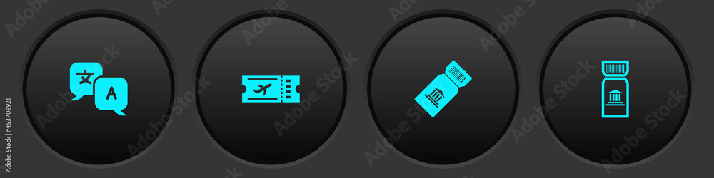 Set Translator, Airline ticket, Museum and icon. Vector Set Translator, Airline ticket, Museum and icon. Vector