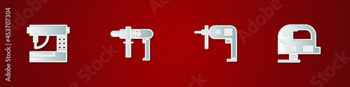 Set Sewing machine, Electric drill, and jigsaw icon. Vector