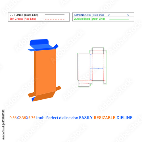Custom reverse tuck end box food cardboard boxes,(0.56x2.38x5.75) inch Dieline template and 3D vector file