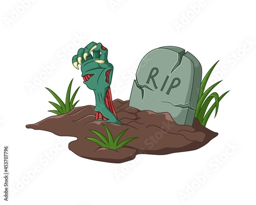 Halloween zombie hand coming out from grave