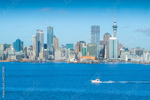 Landscape view of Auckland City CBD, Sky Tower & Waterfront, Auckland, New Zealand.