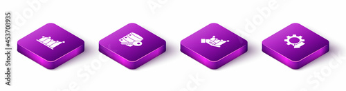 Set Isometric Pie chart infographic, Server security with key, and Cost reduction icon. Vector