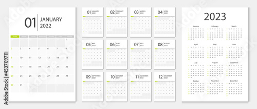 Calendar 2022 week start Sunday corporate design template vector.