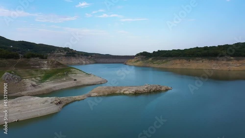 Man Fishing On Algeti River With His Car Parked On The Rock. Algeti National Park In Georgia. drone approach photo