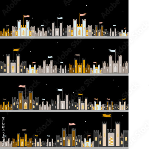 Seamless Pattern with Castles in Rows with interruption