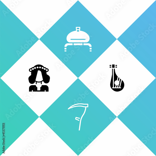 Set Ukrainian woman, Scythe, Bread and salt and Bandura icon. Vector