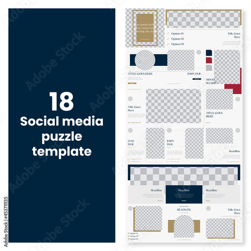 Set of editable social media instagram puzzle lawyer, law firm, attorney with elegant design vector template ai & eps 10