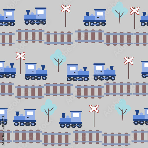 Seamless pattern with trains on railway 