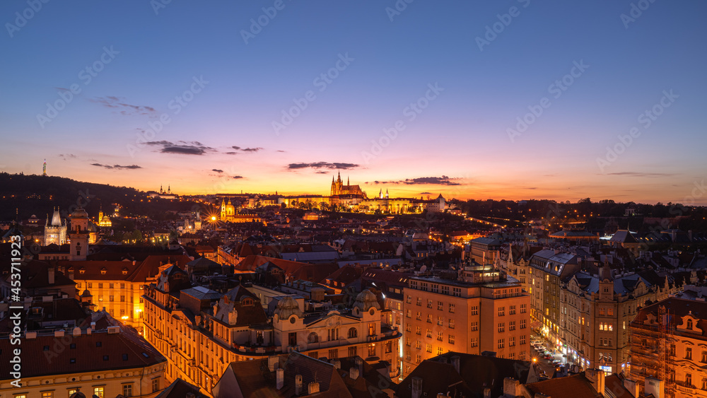 Pink sunset around Prague Castle