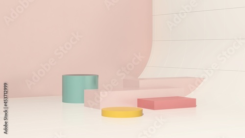 3d render image pastel color podium with colourful background product display advertisement.