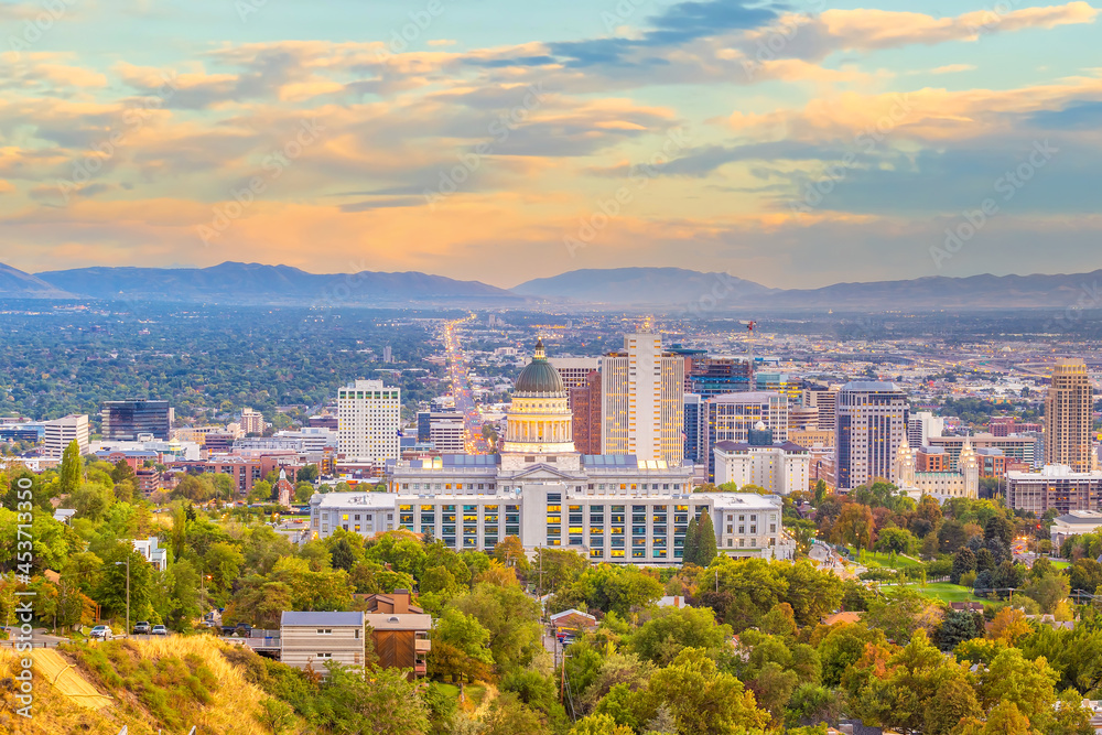 Downtown Salt Lake City skyline cityscape of  Utah
