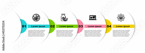 Set line Stop marijuana, Medical bottle with, Online buying and Test tube. Business infographic template. Vector