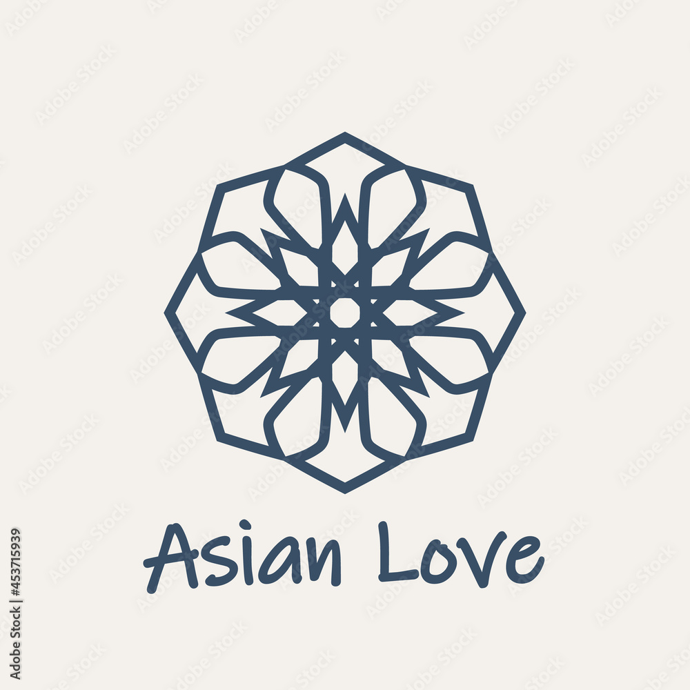 Mosaic arabic linear ornament. Vector geometric star emblem for ornamental design or logos. Asian love symbol Mosaic arabic linear ornament. Vector geometric star emblem for ornamental design or logos. Asian love symbol