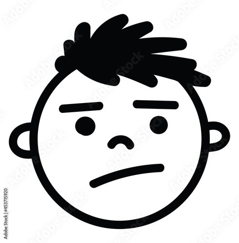 Unpleased boy, icon illustration, vector on white background