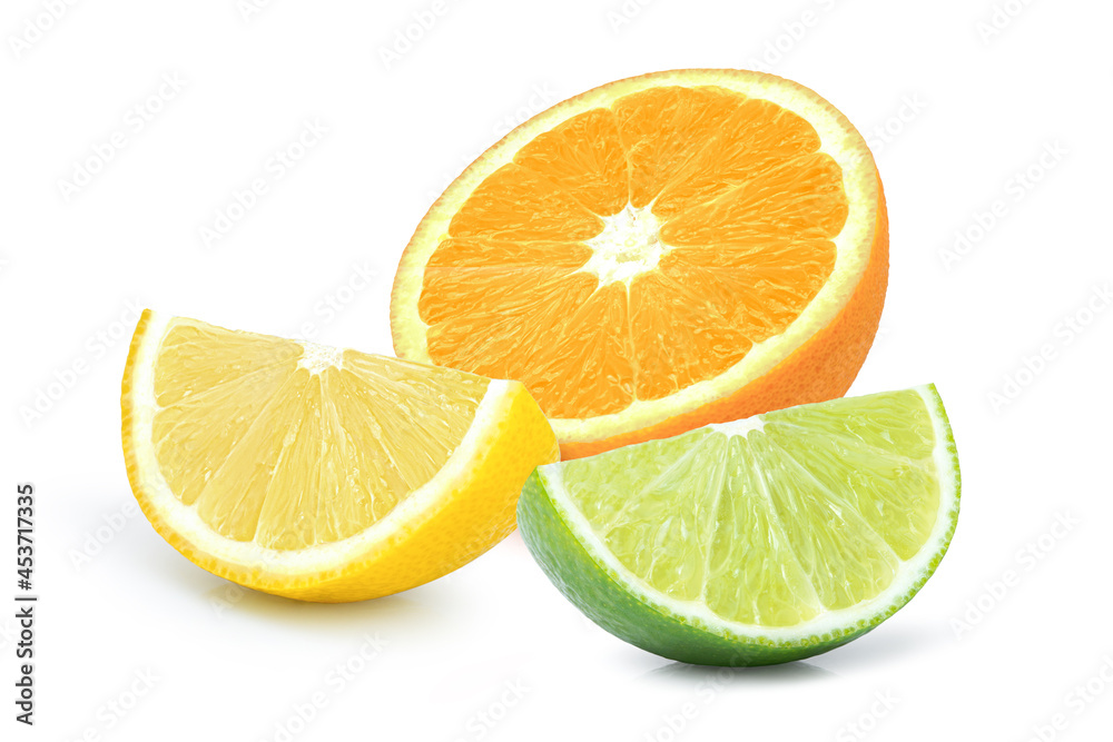 lemon and lime slices isolated on white