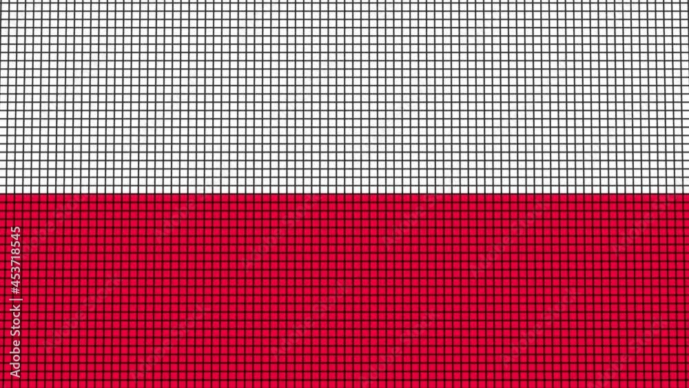 Poland Flag animated in pixel grid style technology background