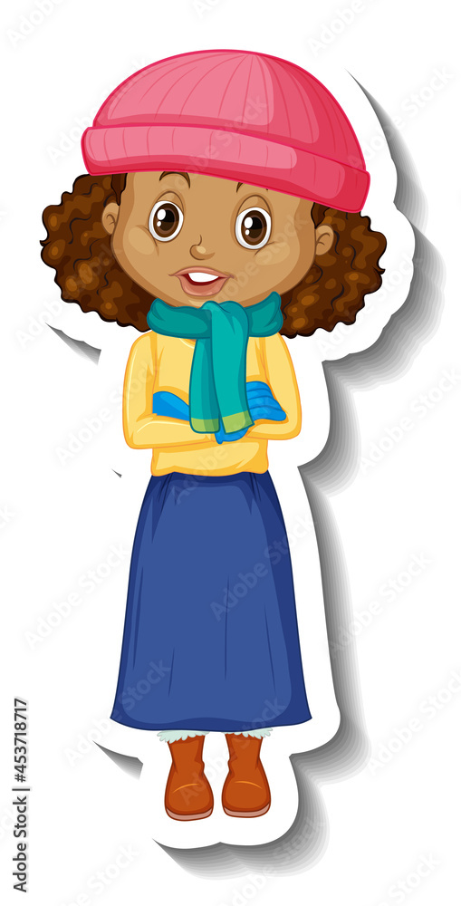 A girl in winter outfit cartoon character sticker A girl in winter outfit cartoon character sticker