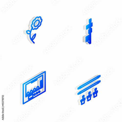 Set Isometric line Standalone sensor, Flower, Incubator for eggs and Smart farm with bulb plant icon. Vector