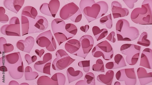 Pink sweet heart papercut art craft style.3d illustration and rendering.