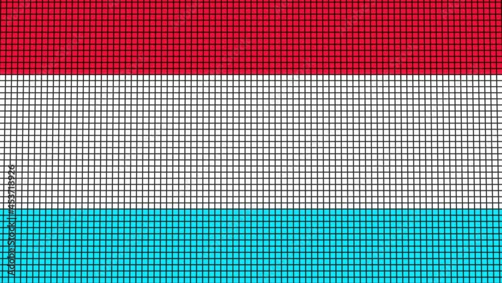 Luxembourg Flag animated in pixel grid style technology background