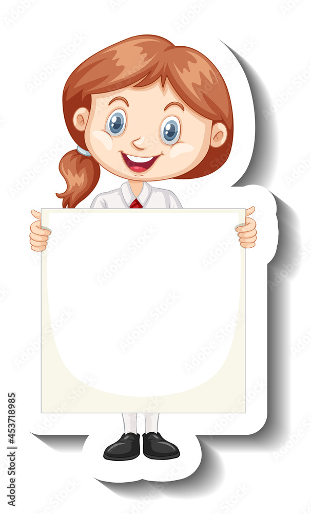A sticker template with a student girl holding empty board A sticker template with a student girl holding empty board