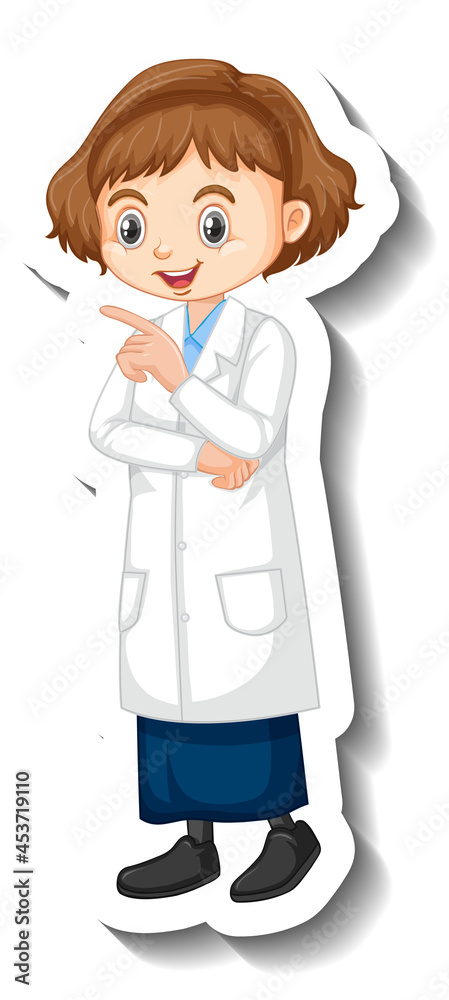 A girl in science gown cartoon character sticker A girl in science gown cartoon character sticker