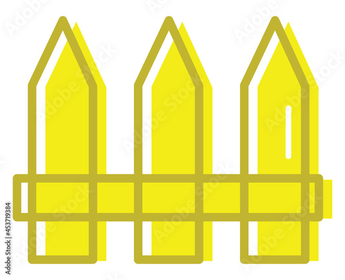 Yellow pointy fence, icon illustration, vector on white background