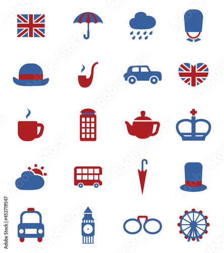 Londons attractions, icon illustration, vector on white background