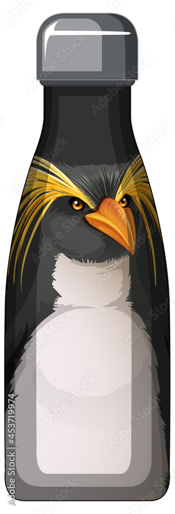 A black thermos bottle with penguin pattern A black thermos bottle with penguin pattern