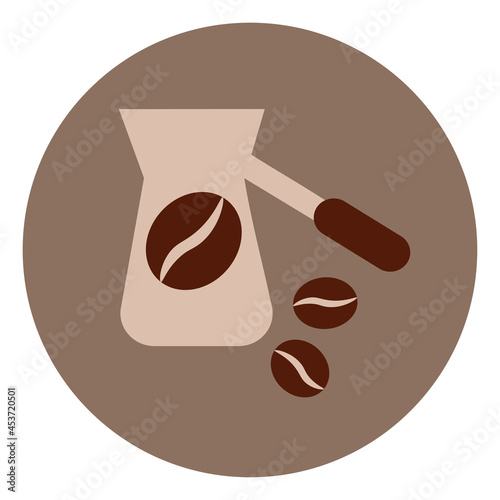 Coffee beans in cezva, illustration, on a white background.